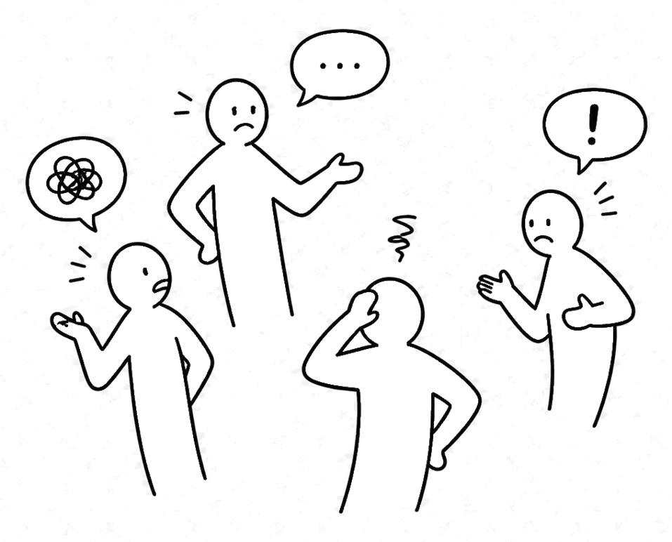 A group of external partners looking confused and frustrated