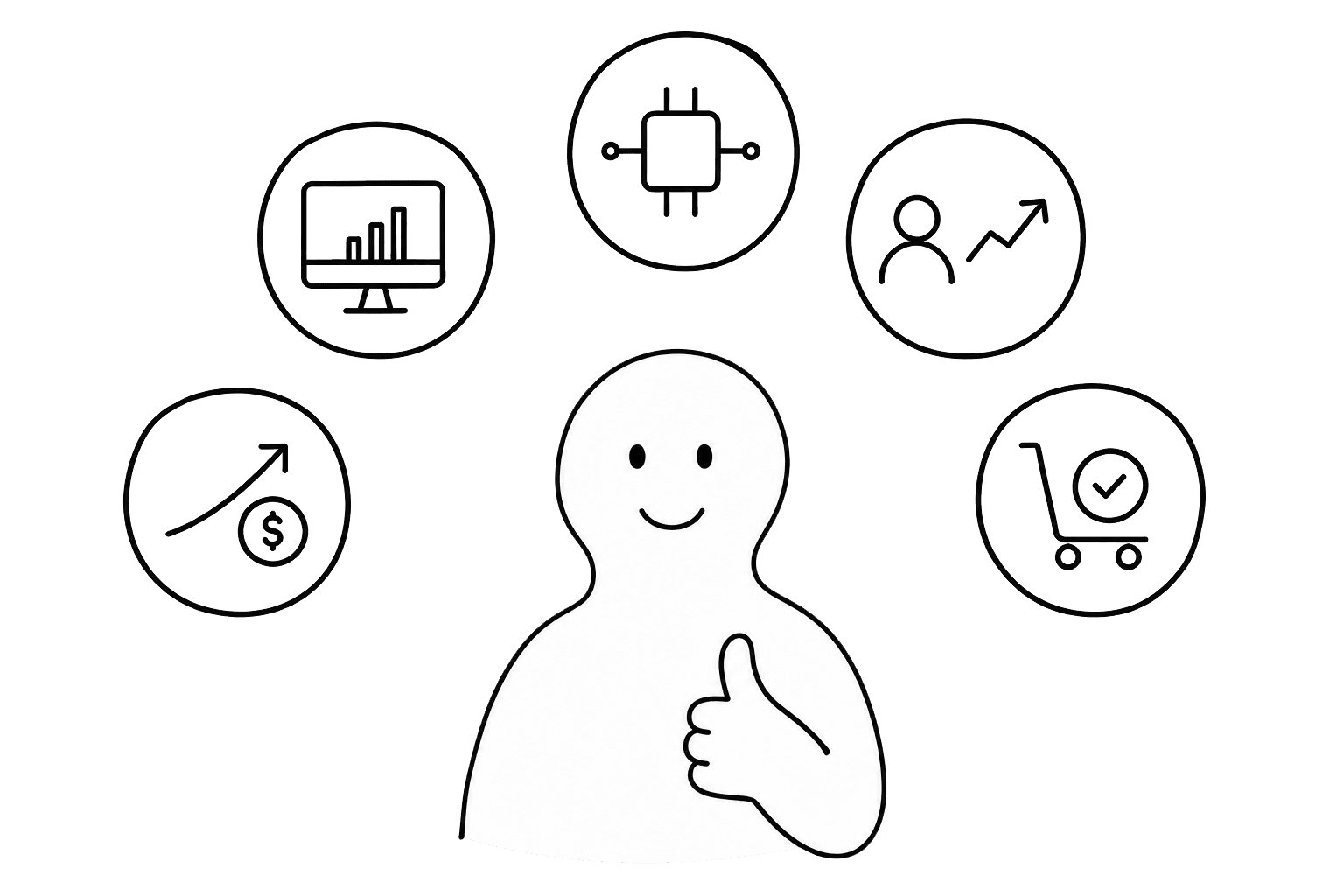 Person surrounded by direct-sales metric icons