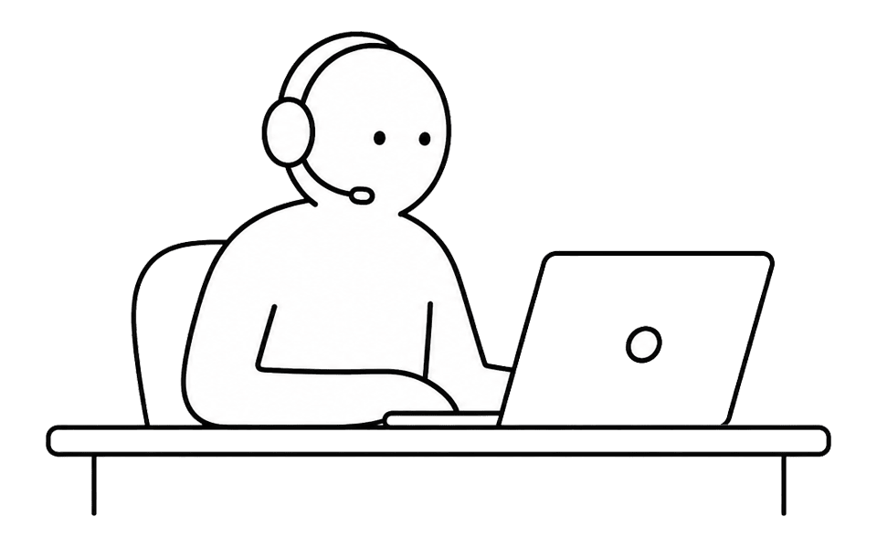 A support specialist with a headset working at a laptop